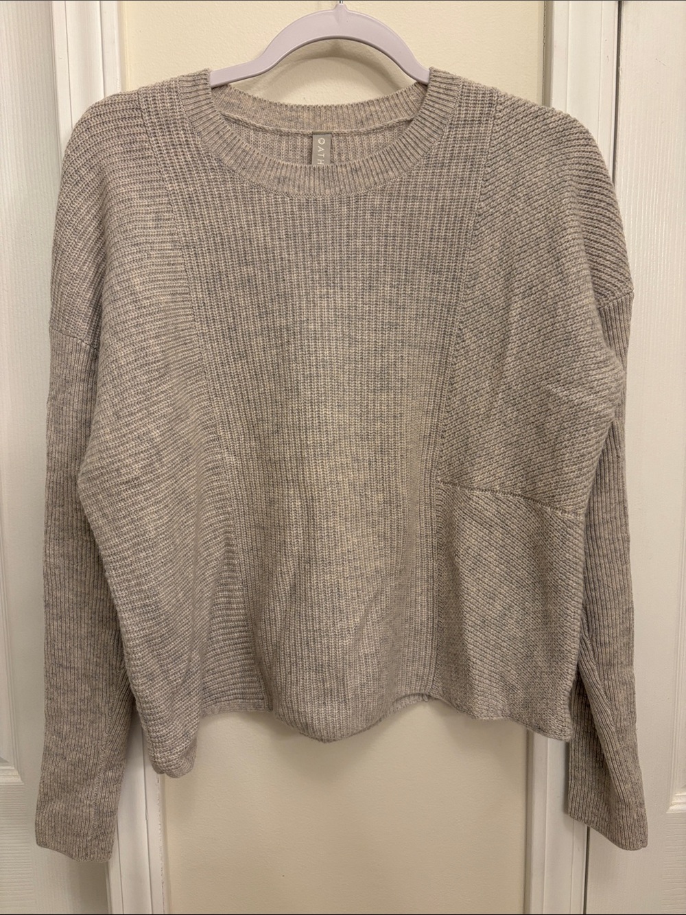 Athleta Ribbed Crewneck Sweater in Heathered Oatmeal